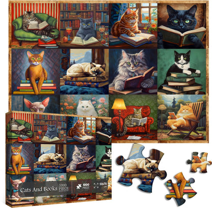 Cat and Books Jigsaw Puzzle 1000 Pieces