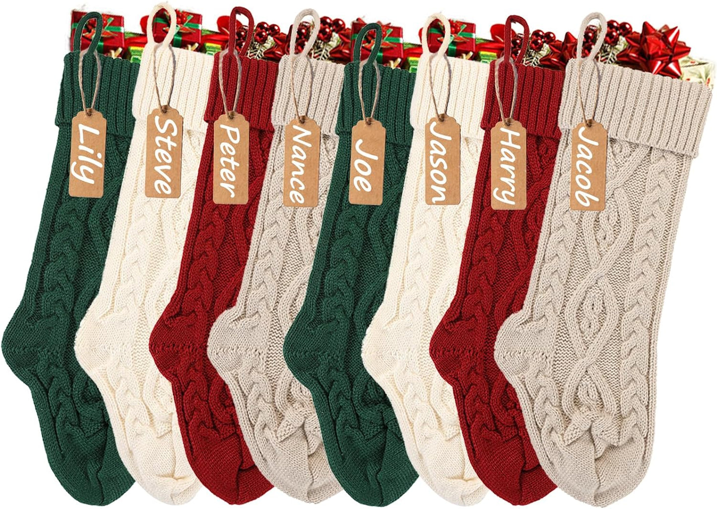 Christmas Stockings 8pcs Red, Green, Ivory, Khaki Christmas Decorations Decor for Christmas