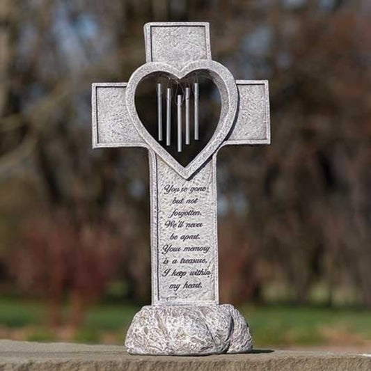 Memorial Heart Wind Chime Garden Cross