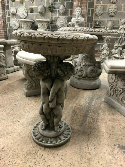 Stunning Stone Three Cherub Garden Bird Bath