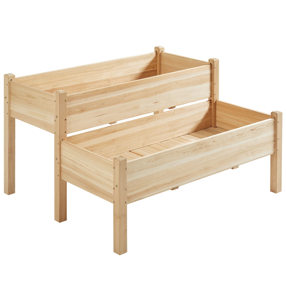 2-Tier Raised Garden Bed Elevated Wooden Planter Box, Wood