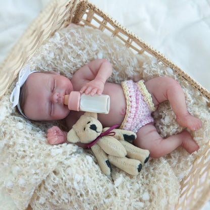 Miniature Doll Sleeping Full Body SiliconeReborn Baby Doll, 6 Inches Realistic Newborn Baby Boy or Girl Doll Named Baeddan By Dollreborns