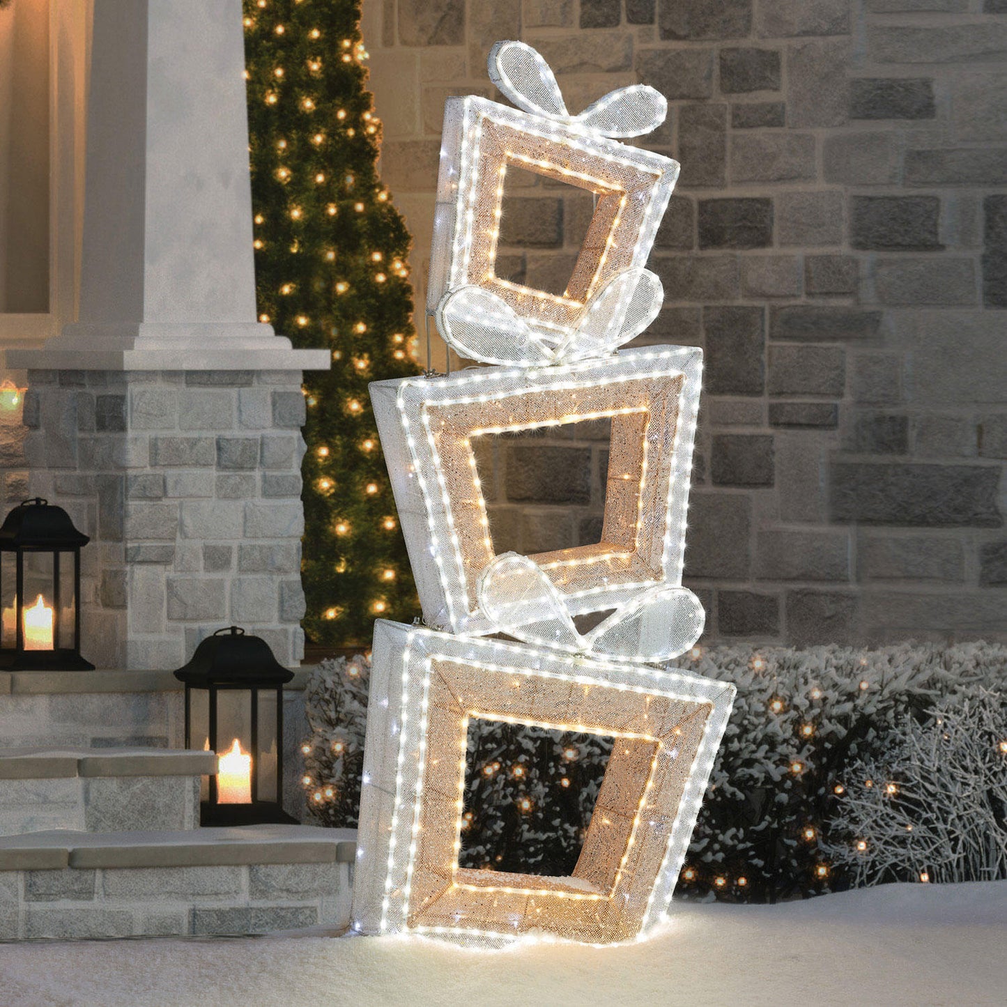 5' Pre-Lit Twinkling Present Tower - Metallic