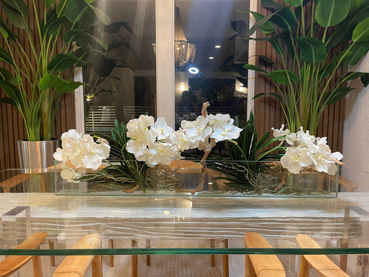 48″ Slim Casa Moderna with White Vanda Orchids.