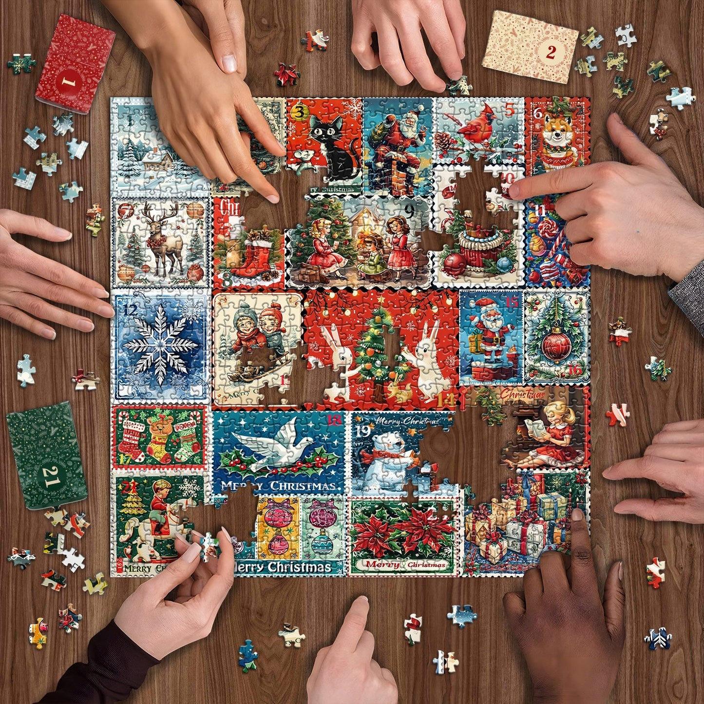 Christmas Stamps Advent Calendar Jigsaw Puzzle 1000 Pieces