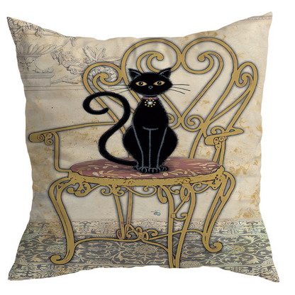 Vintage Black Cat Cushion Covers