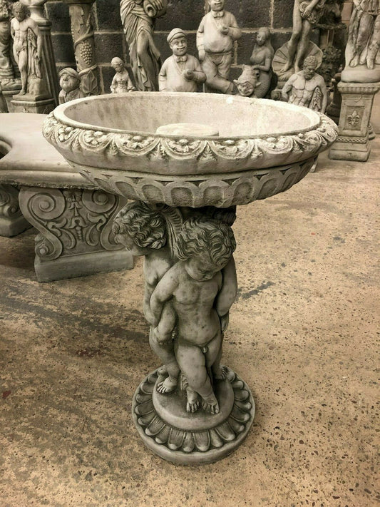 Stunning Stone Three Cherub Garden Bird Bath