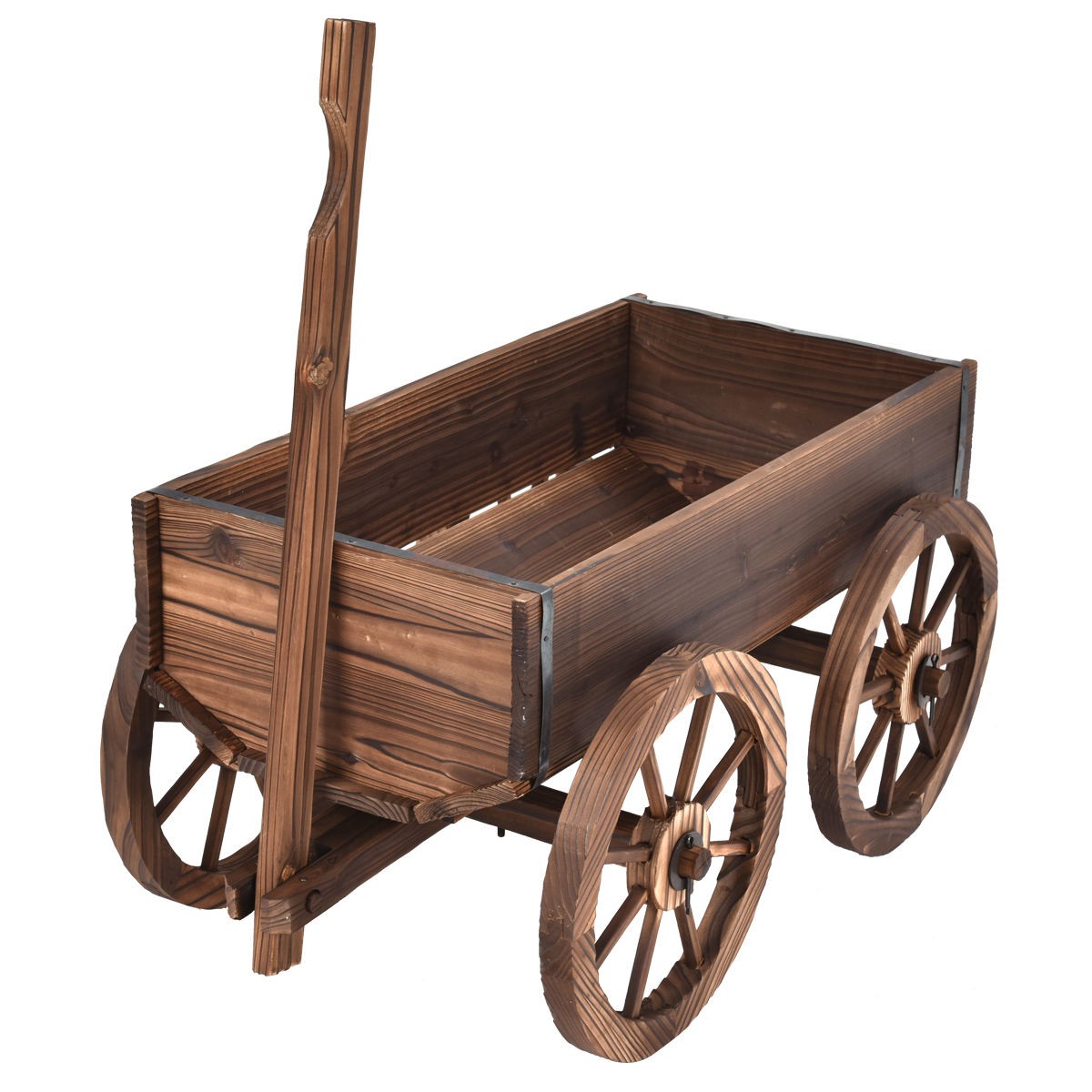 Wood Wagon Flower Planter Pot Stand with Wheels for Garden Outdoor Decor