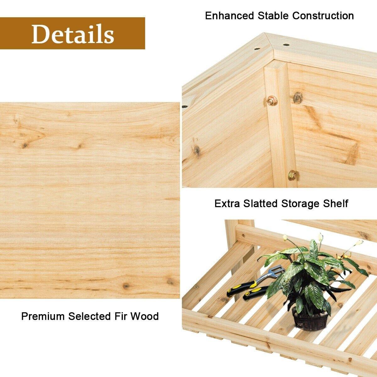 Wooden Outdoor Raised Garden Bed with Storage Shelf