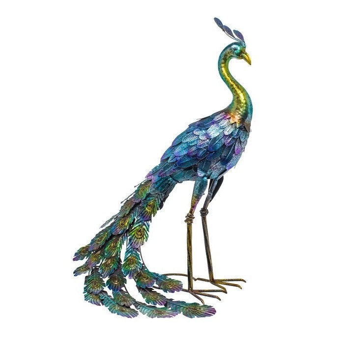 Outdoor Garden Metal Blue Green Peacock Statue