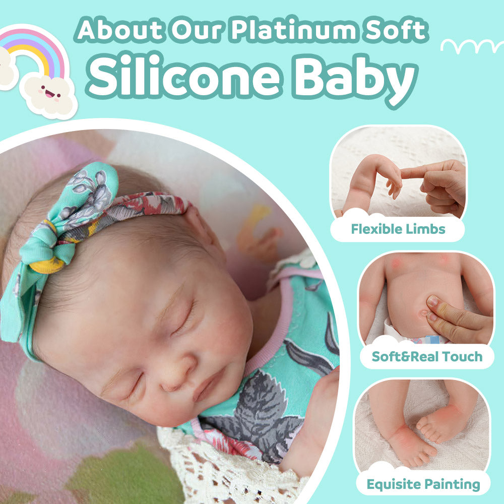 12"&16" Sleeping Baby Girl Mae Full Body Silicone That Looks Real, Not Vinyl Dolls,Extremely Flexible and Lifelike Doll By Dollreborns