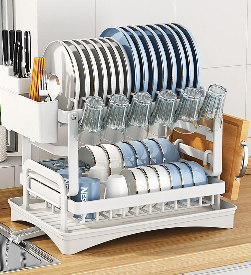 (US ONLY) Stainless Steel 2-Tier Dish Drying Rack for Kitchen Counter