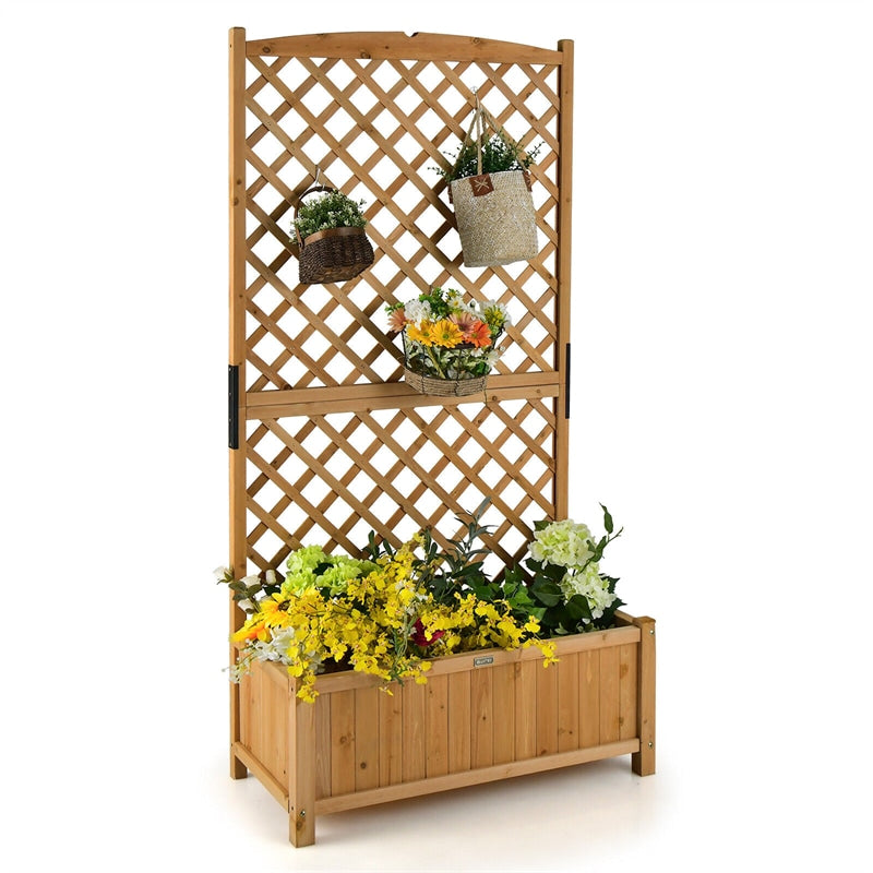 Wooden Raised Garden Bed 71�� High Planter with Trellis for Plant Flower Climbing Pot Hanging-1