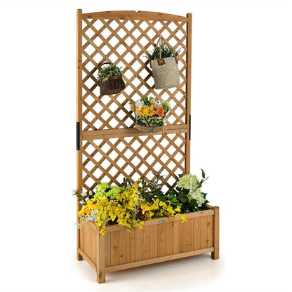 Wooden Raised Garden Bed 71�� High Planter with Trellis for Plant Flower Climbing Pot Hanging-1