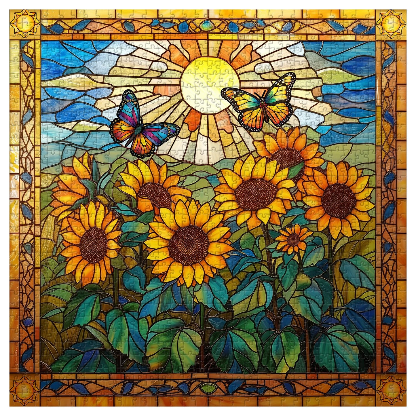 Stained Glass Sunflowers Jigsaw Puzzle 1000 Pieces