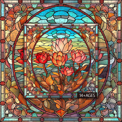 Stained Glass Flower Jigsaw Puzzle 1000 Pieces