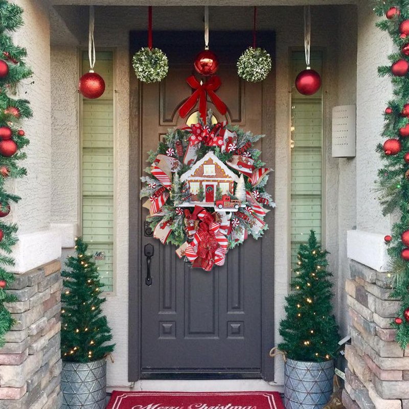 Lit Farmhouse Gingerbread Wreath for front door