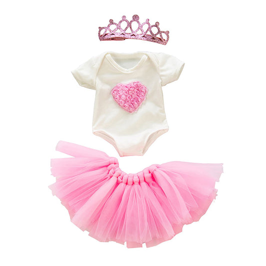 For 16" Full Body Silicone Baby Girl Doll Pink Clothing 3-Pieces Set Accessories