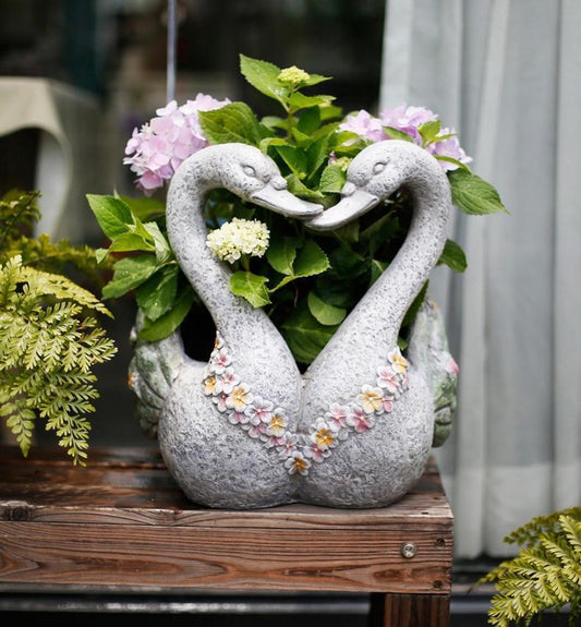 Extra Large Animal Statue for Garden Ornament, Swan Lovers Flower Pot, Swan Lovers Statues, Villa Courtyard Decor, Outdoor Decoration Ideas, Garden Ideas