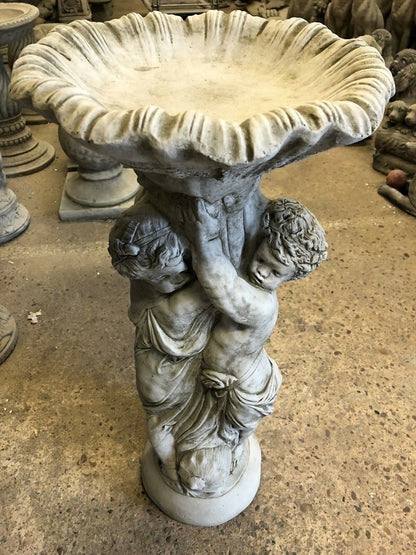 Stunning Stone Twin Cherub Garden Bird Bath