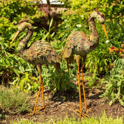 30 Inch Tall Set of 2 Iron Heron Garden Statues