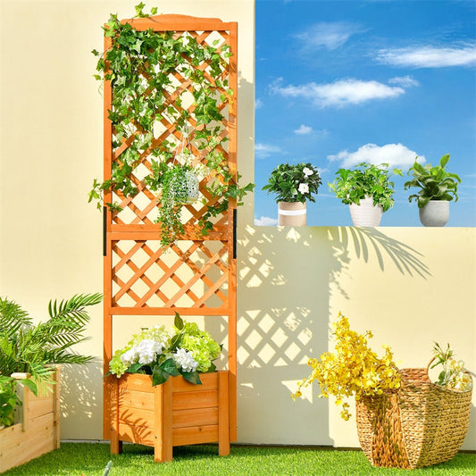 Wooden Raised Garden Bed 71�� High Planter with Trellis for Plant Flower Climbing Pot Hanging