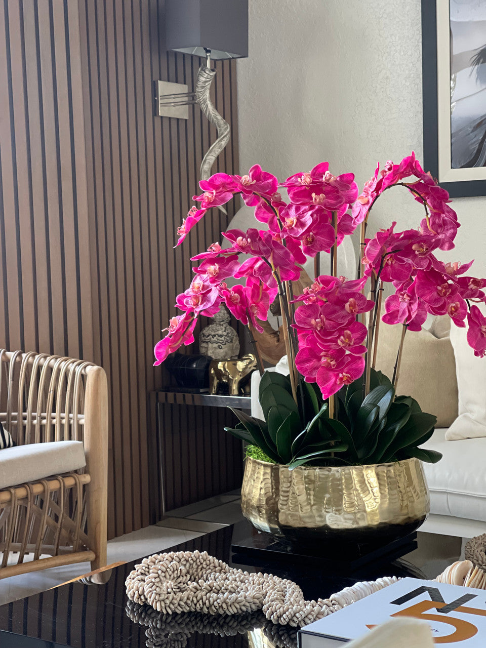 Pink Phalaenopsis Orchids Floral Arrangement in Large Gold Planter(Out of Stock)