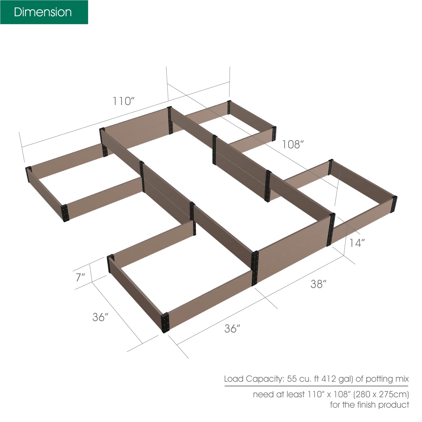 Terraced H-Shape Garden Bed