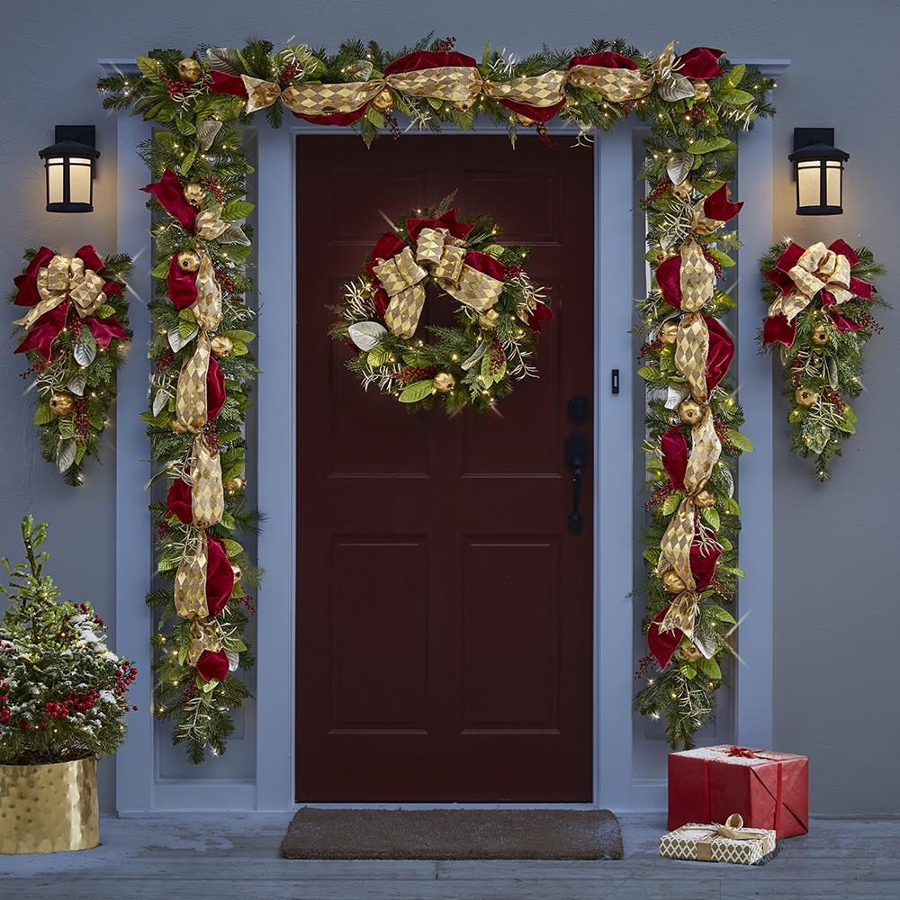 The Cordless Prelit Regal Ribbon Holiday Trim (26" Wreath)