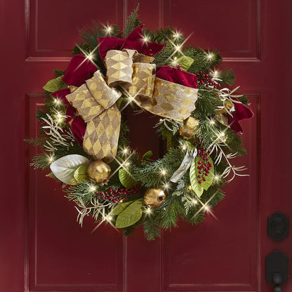 The Cordless Prelit Regal Ribbon Holiday Trim (26" Wreath)