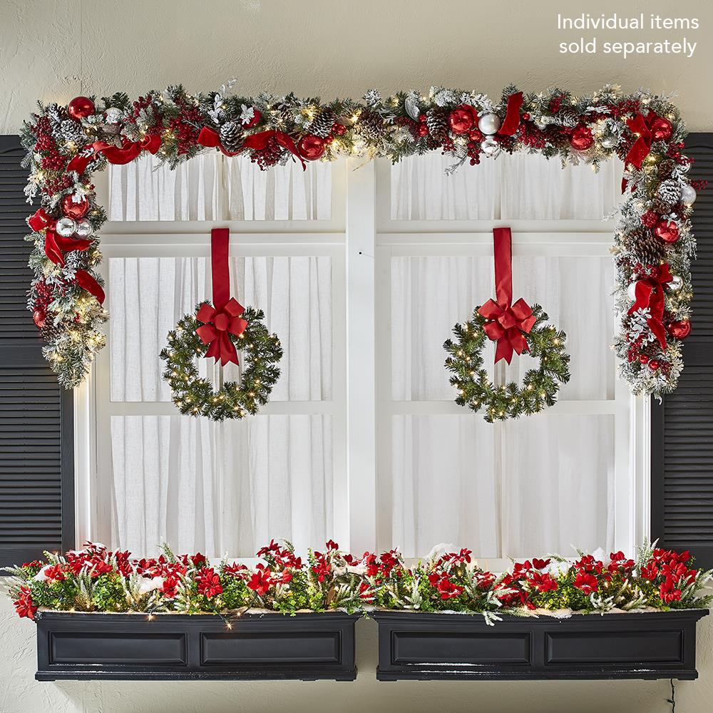 The 18" Cordless Prelit Outdoor Window Wreath