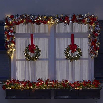 The 18" Cordless Prelit Outdoor Window Wreath