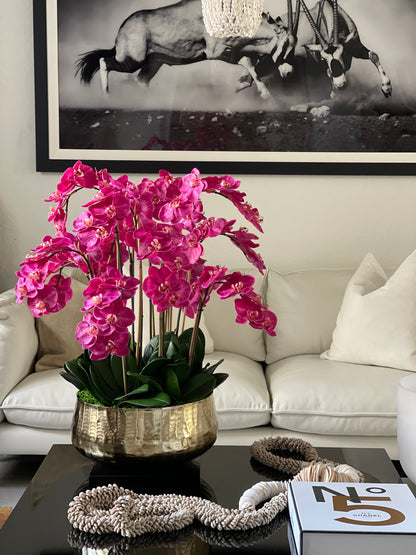 Pink Phalaenopsis Orchids Floral Arrangement in Large Gold Planter(Out of Stock)