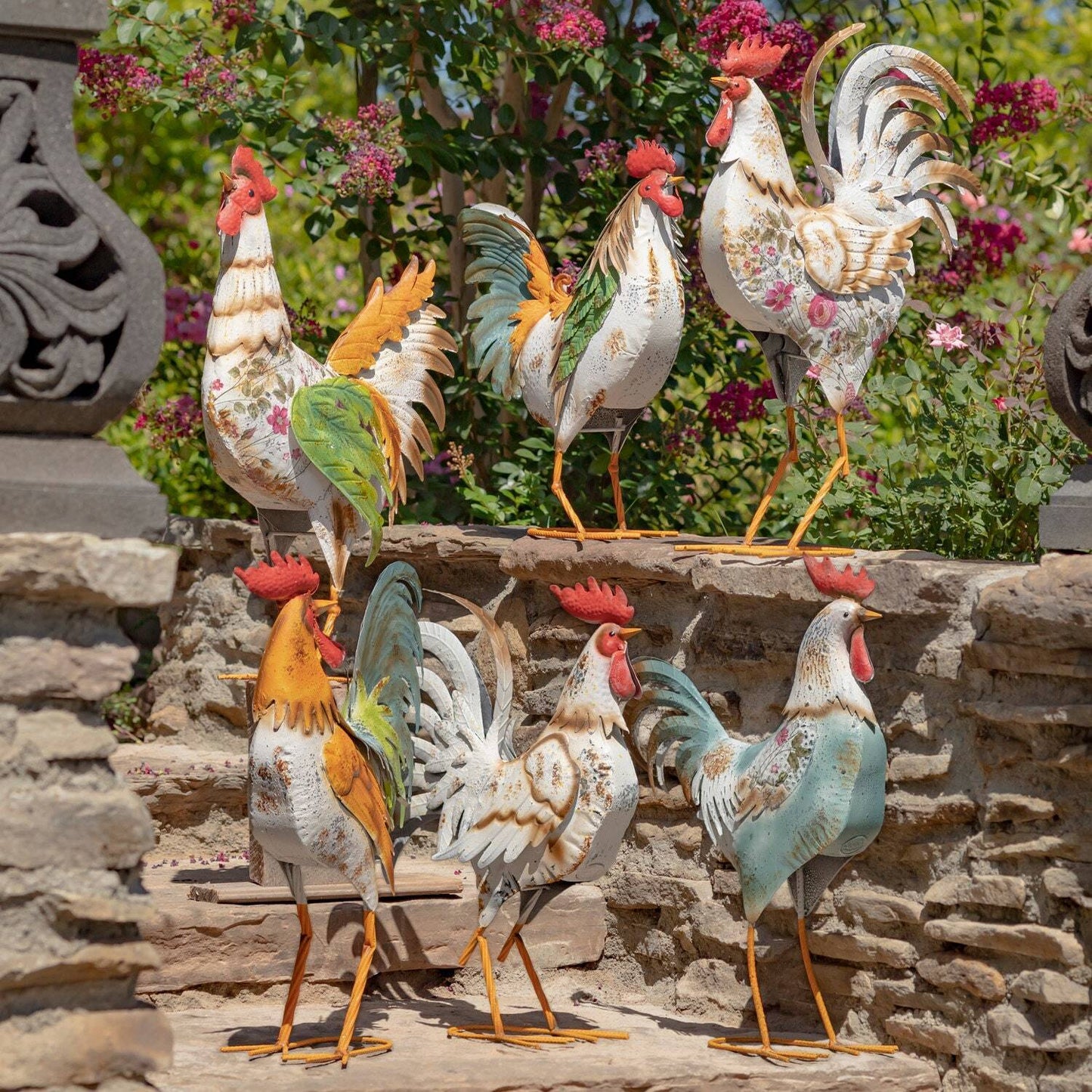 Assorted Iron Rooster Figurines