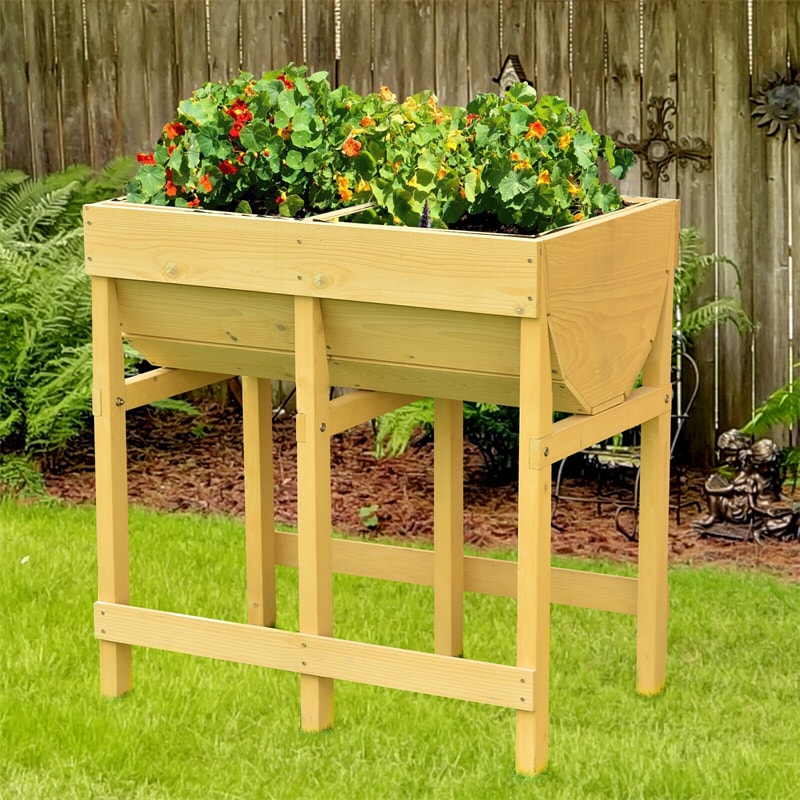 Raised Garden Bed Wooden Vegetable Flower Planter with Liner