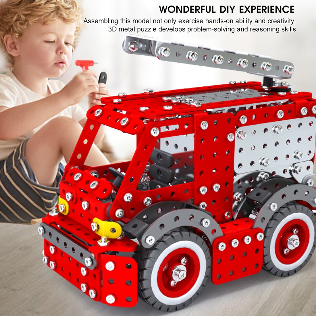 1375Pcs DIY Metal Assembly Toy Fire Engine Model Fire truck combination