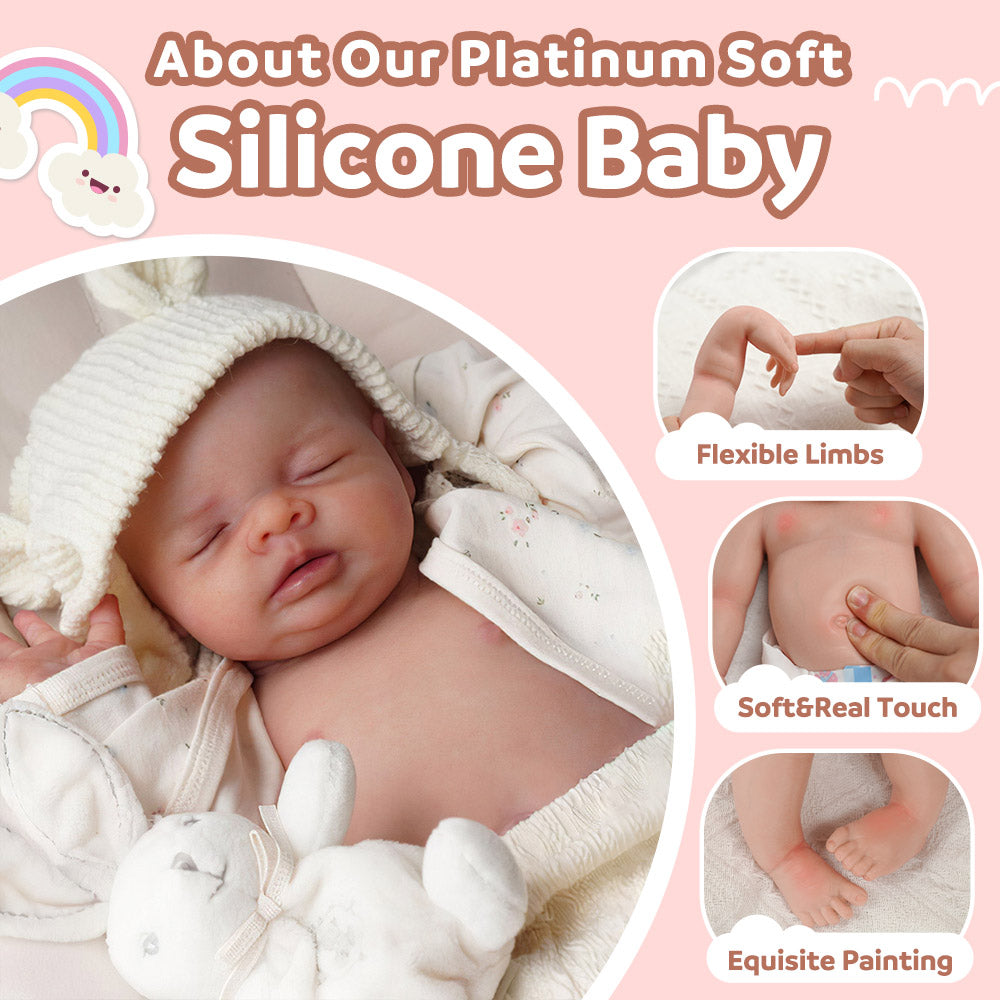 12"&16" Newborn Weighted Flexible Full Silicone Baby Doll Girl Hannah or Boy Adrian with Lovely Sleeping Eyes and Sweet Chubby Face