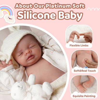 12"&16" Newborn Weighted Flexible Full Silicone Baby Doll Girl Hannah or Boy Adrian with Lovely Sleeping Eyes and Sweet Chubby Face