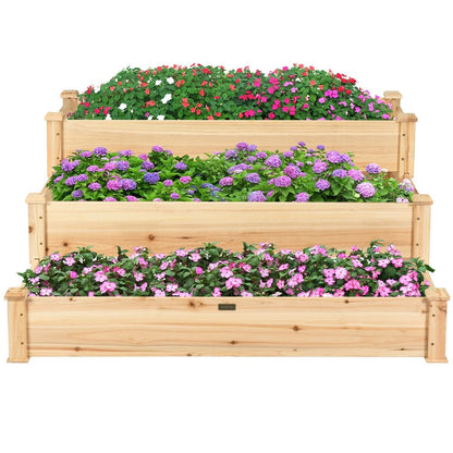 3 Tier Outdoor Raised Garden Bed Wooden Elevated Planter Box