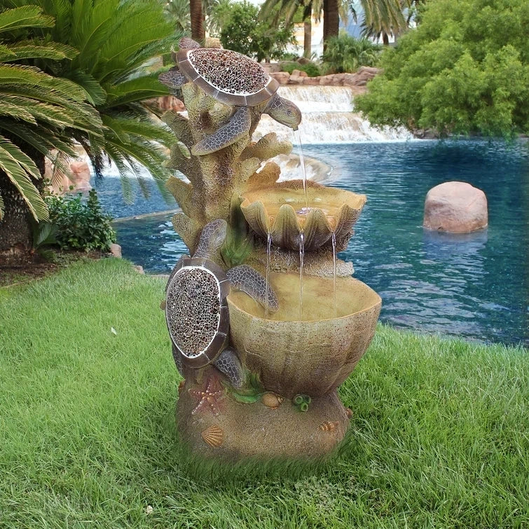 Resin Turtle Cove Cascading Sculptural Fountain with Light