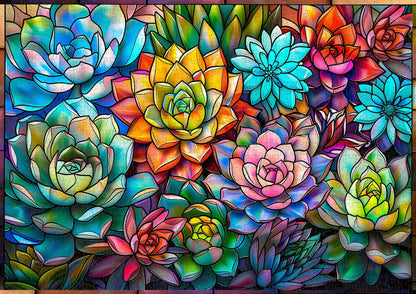 Stained Glass Colorful Succulents Jigsaw Puzzle 1000 Pieces