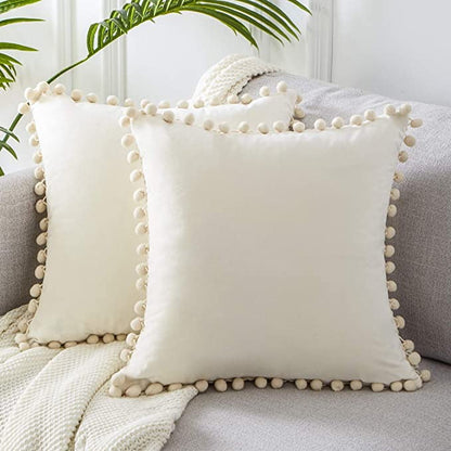 Velvet Pom Pom Cushion Covers