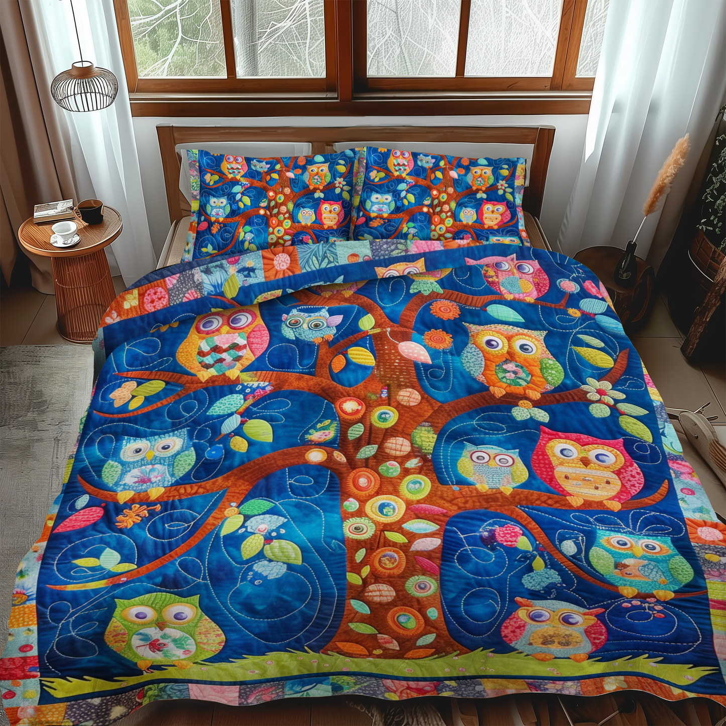 Juego de cama acolchado de 3 piezas con adorables búhos NCU0VL163