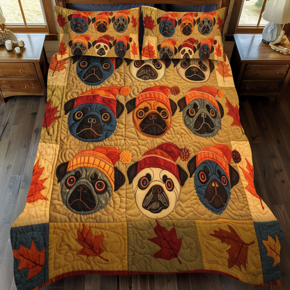 Juego de cama acolchado de 3 piezas con adorables perros carlinos NCU0VL096