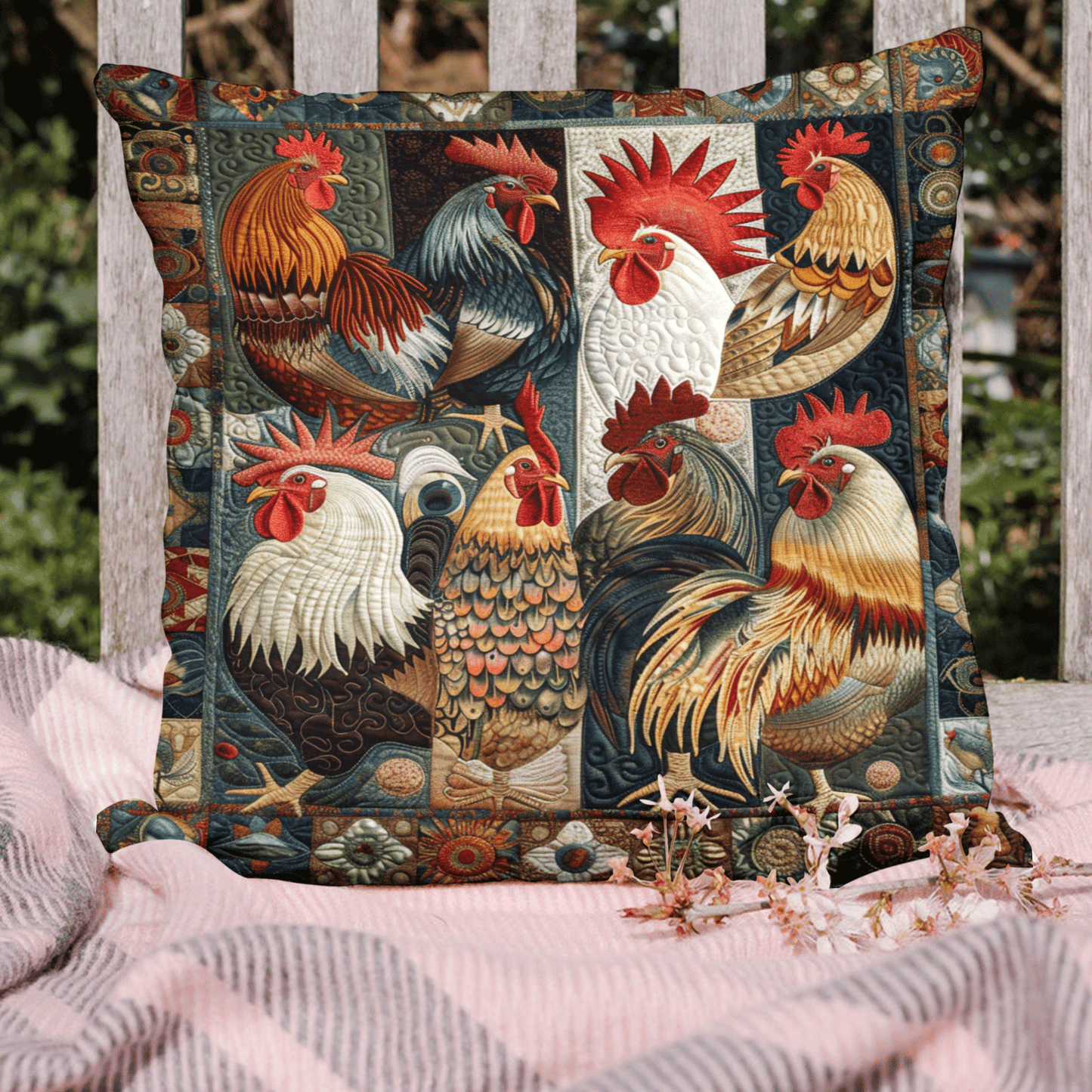 Funda de almohada acolchada con diseño de gallo antiguo NCU0TH1241