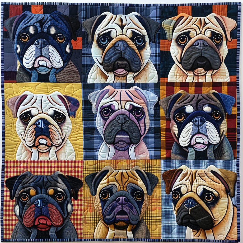 Artistic Pug Illustrations Quilted Blanket NCU0TH158