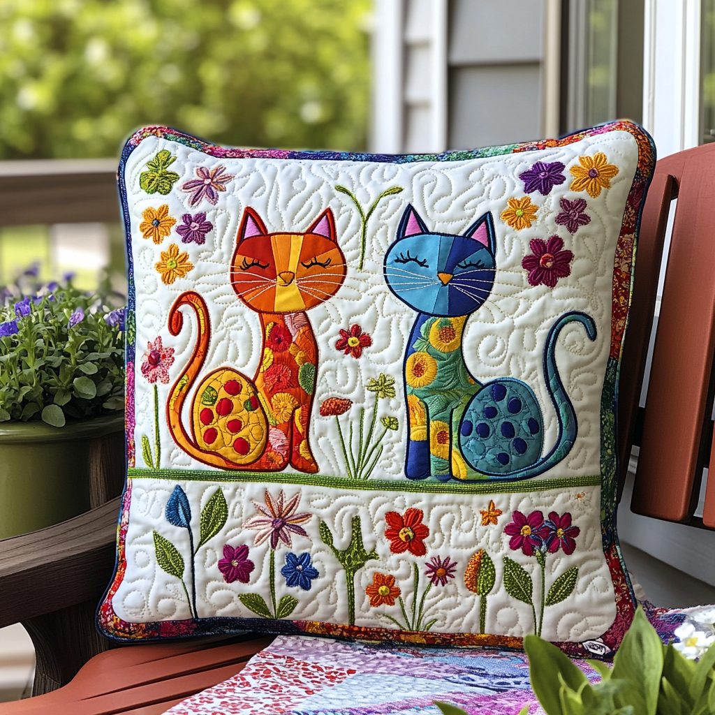 Artistic Cat-Themed Quilted Pillow Case NCU0PD613