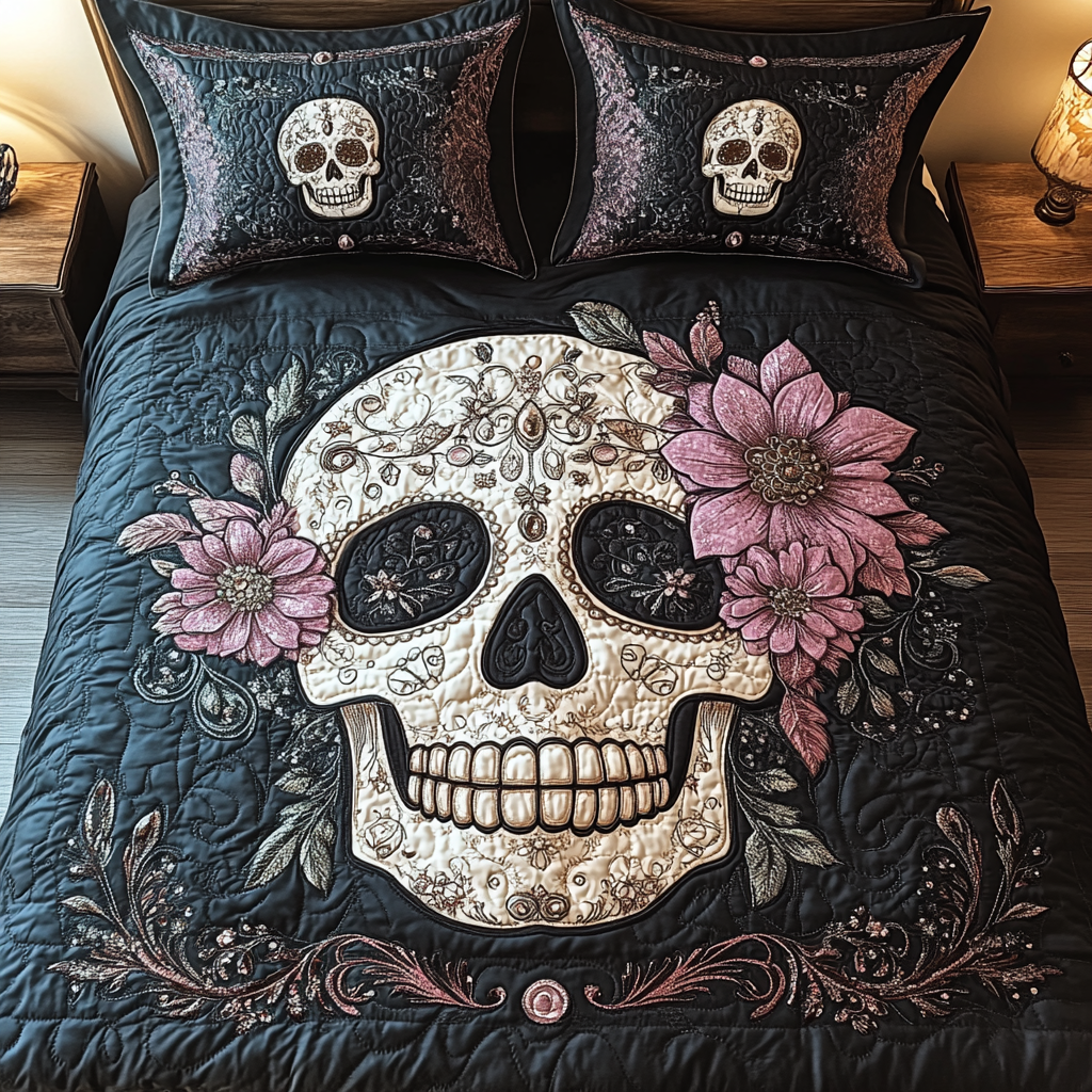 Artistic Skull 3-Piece Quilted Bedding Set NCU0VT66