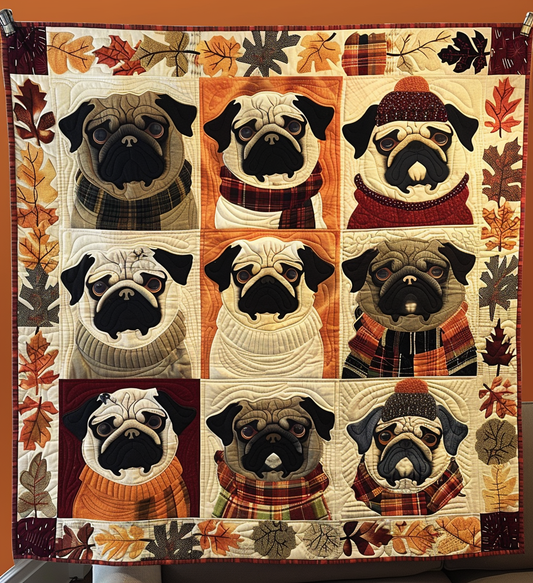 Autumn Pug Charm Quilted Blanket NCU0DV296