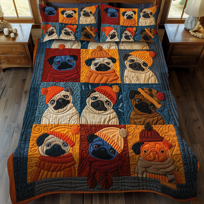 Autumn Pugs 3-Piece Quilted Bedding Set NCU0VL094